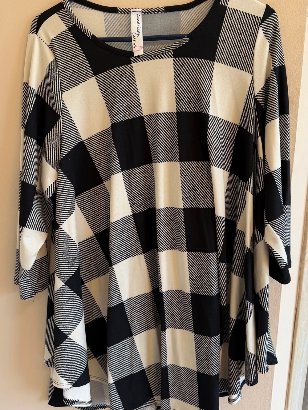American Girl Black and Cream Check Tunic Top